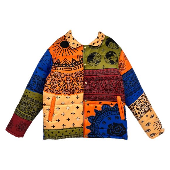 Life's Journey Multicolored Snap Closure Puffer JacketSize L